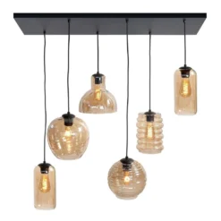 Highlight Hanglamp Fantasy - 6 Lichts - L 100 X B 35 Cm - Amber Glas