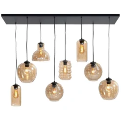 Highlight Hanglamp Fantasy - 8 Lichts - L 130 X B 35 Cm - Amber Glas