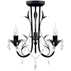 VIDAXL Kroonluchter Art Nouveau Metaal Kristallen Kralen 3 Gloeilampen Zwart