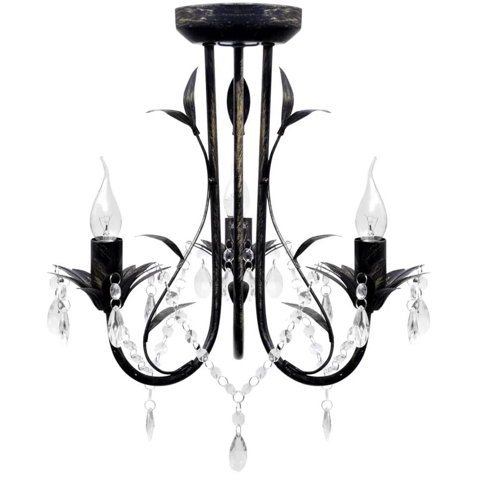 VIDAXL Kroonluchter Art Nouveau Metaal Kristallen Kralen 3 Gloeilampen Zwart