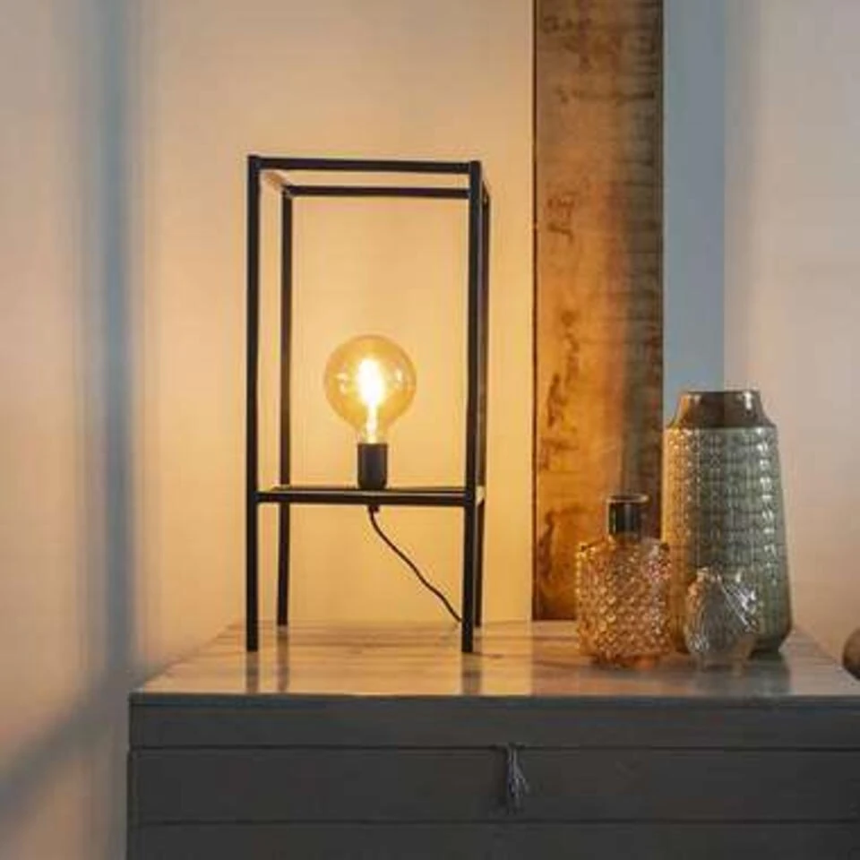 Qazqa Tafellamp Cage - Zwart - Afbeelding 2