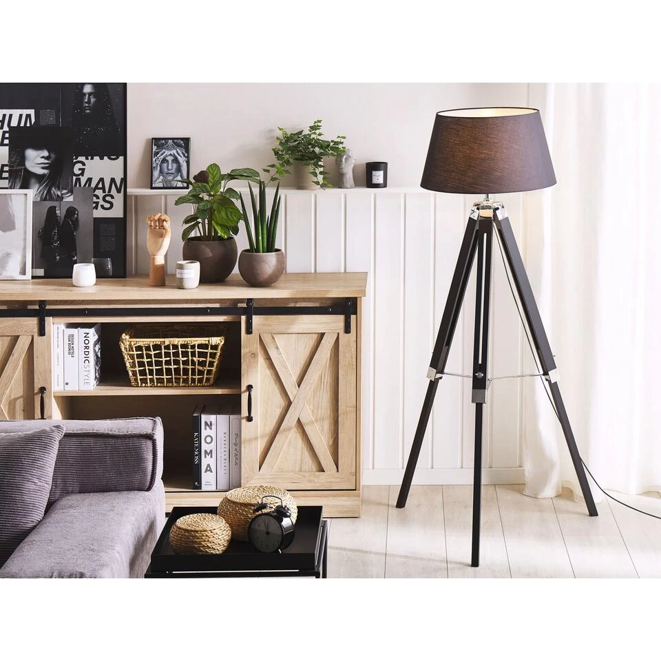 Beliani Staande Lamp MADEIRA - Zwart Dennenhout - Afbeelding 2