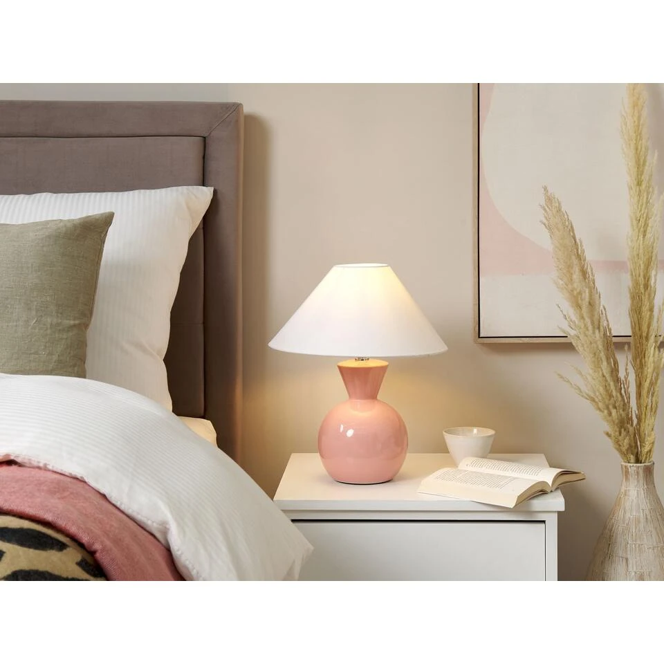Beliani Tafellamp FERRY - Roze Keramiek, Linnen - Afbeelding 2