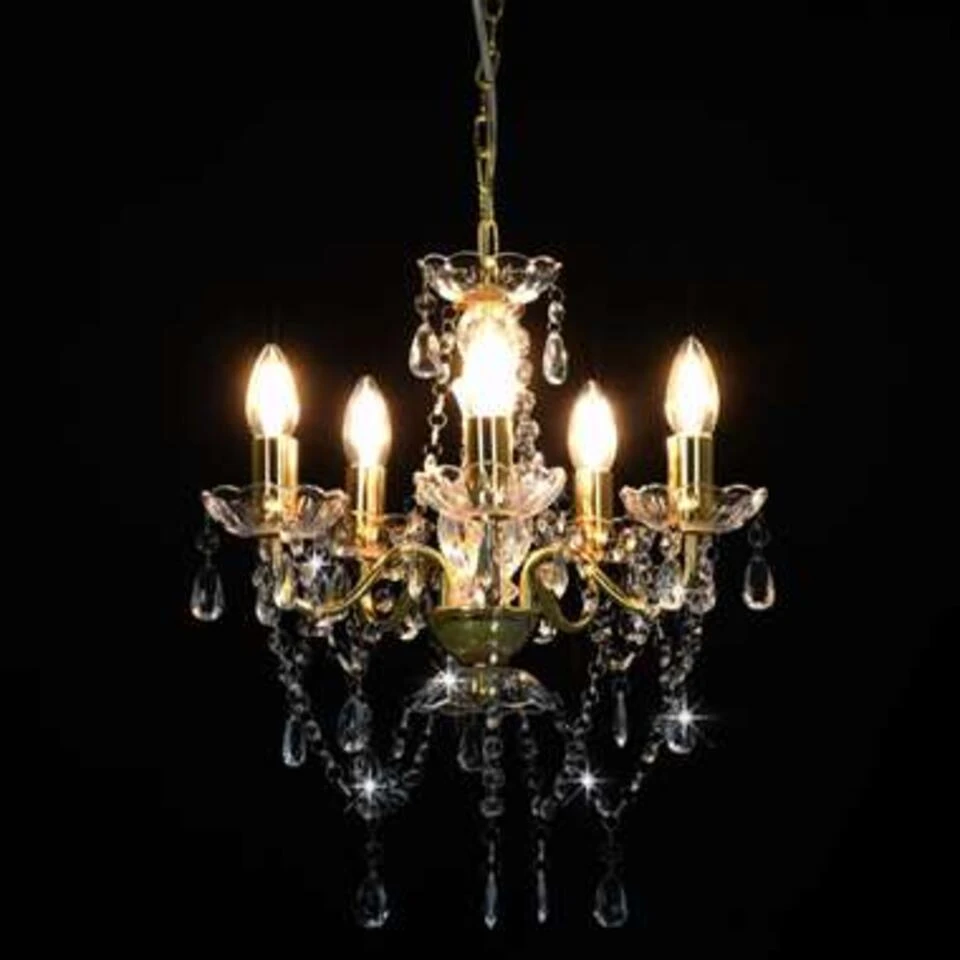 VidaXL Kroonluchter Met Kristallen Kralen Rond 5xE14 Goudkleurig - Afbeelding 3