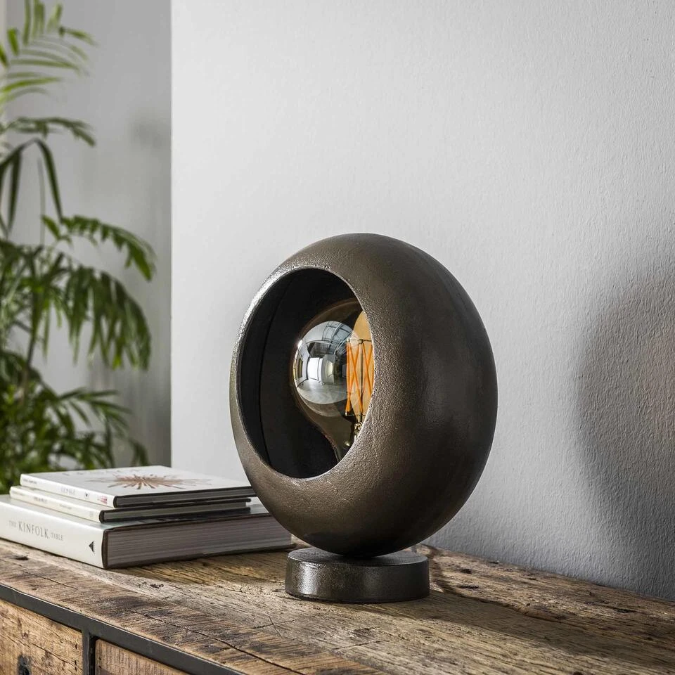 Industriële Tafellamp Mia Aluminium Rond Klein - 13x13x31 Cm - Aluminium - Zwart - Afbeelding 2