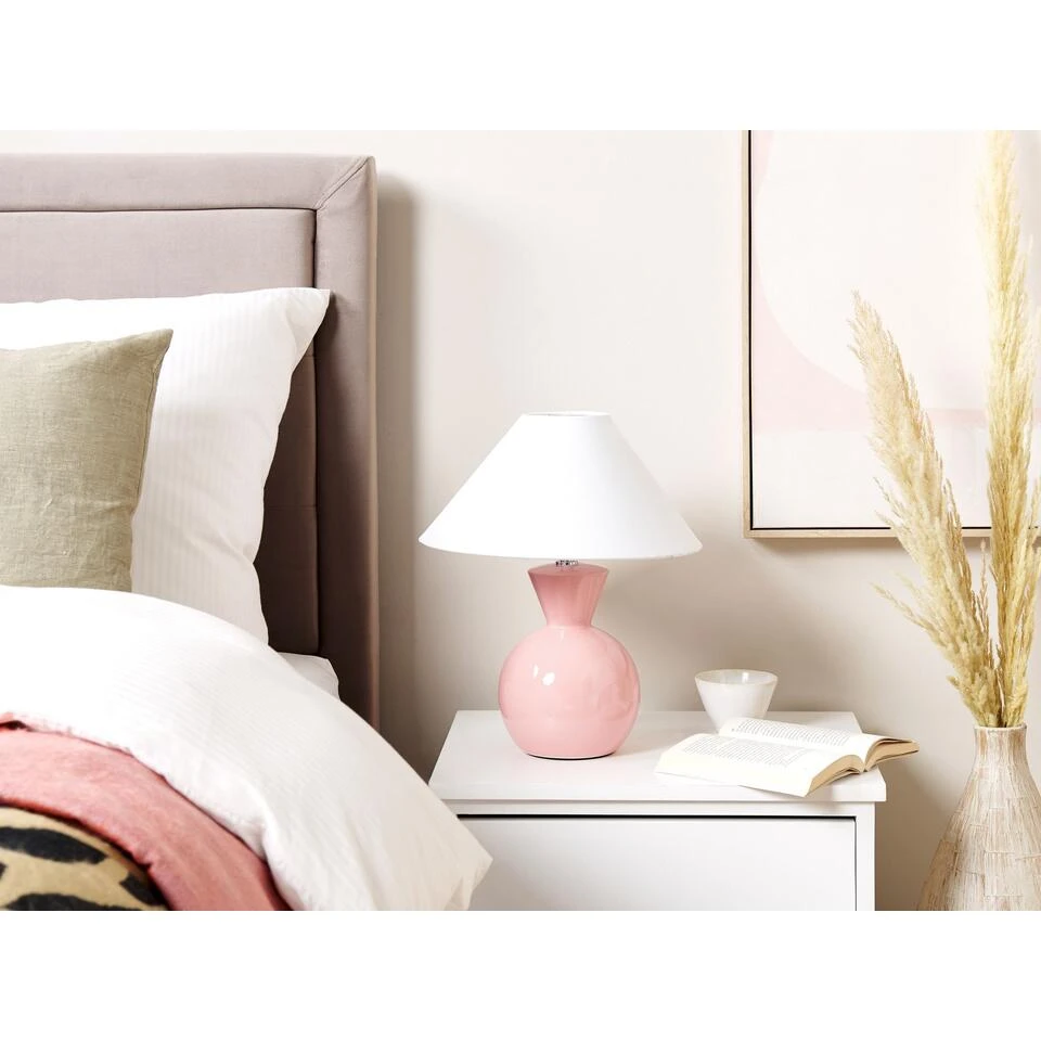 Beliani Tafellamp FERRY - Roze Keramiek, Linnen - Afbeelding 4