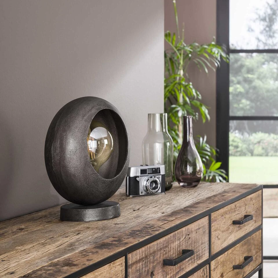 Industriële Tafellamp Mia Aluminium Rond Klein - 13x13x31 Cm - Aluminium - Zwart - Afbeelding 4